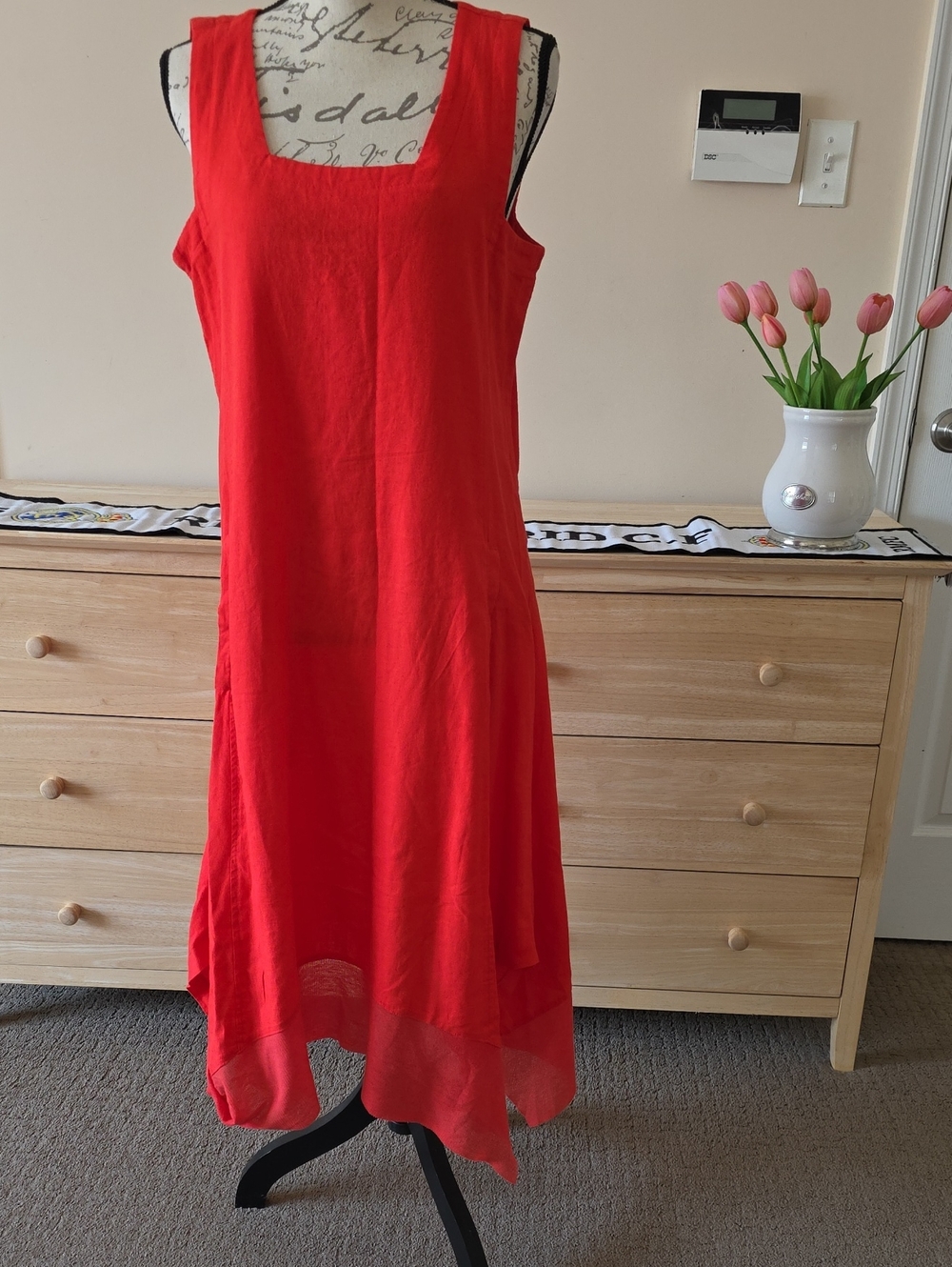Cynthia Rowley Red Asymmetrical Sleeveless Midi Dress
